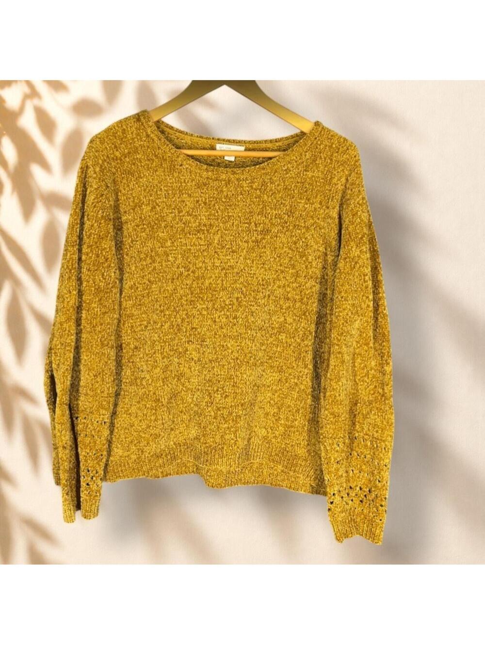 Cato Sweater Pullover Women XL Yellow Knit Long Sleeve Soft Cozy Round Neck